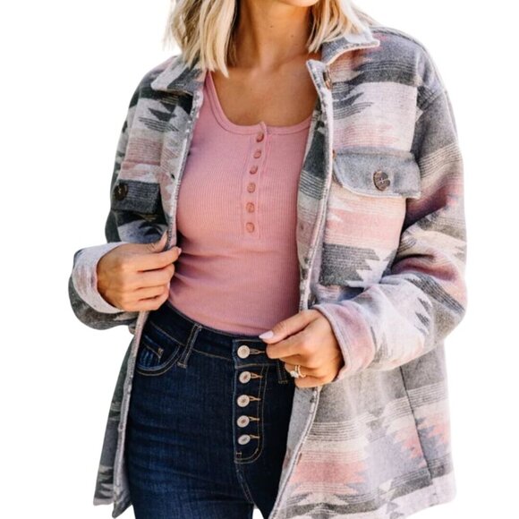 Blakeley At Your Best Charcoal Gray Aztec Shacket Size S - Picture 1 of 9